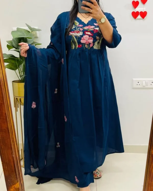 Floral Printed Blue Cotton Suit Set