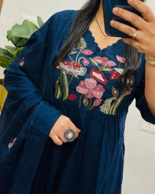 Floral Printed Blue Cotton Suit Set