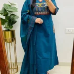 Cotton Sky Blue Kurti Pant Dupatta Set