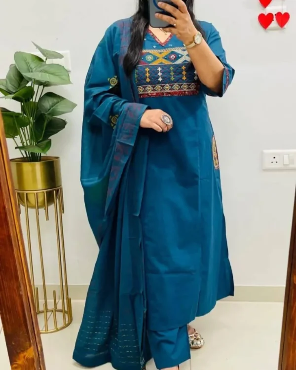 Cotton Sky Blue Kurti Pant Dupatta Set