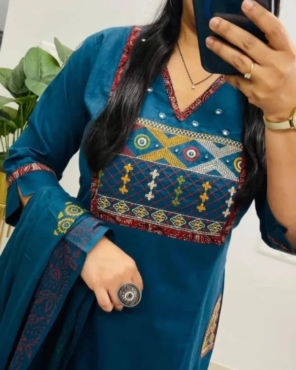 Cotton Sky Blue Kurti Pant Dupatta Set