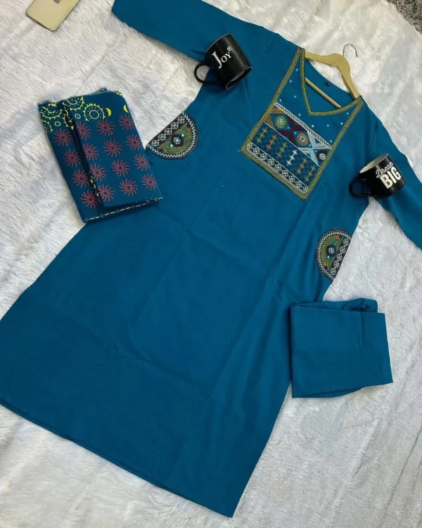 Cotton Sky Blue Kurti Pant Dupatta Set