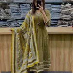 Green Cotton Sanganeri Print Anarkali Suit Set