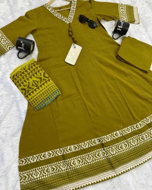Green Cotton Sanganeri Print Anarkali Suit Set
