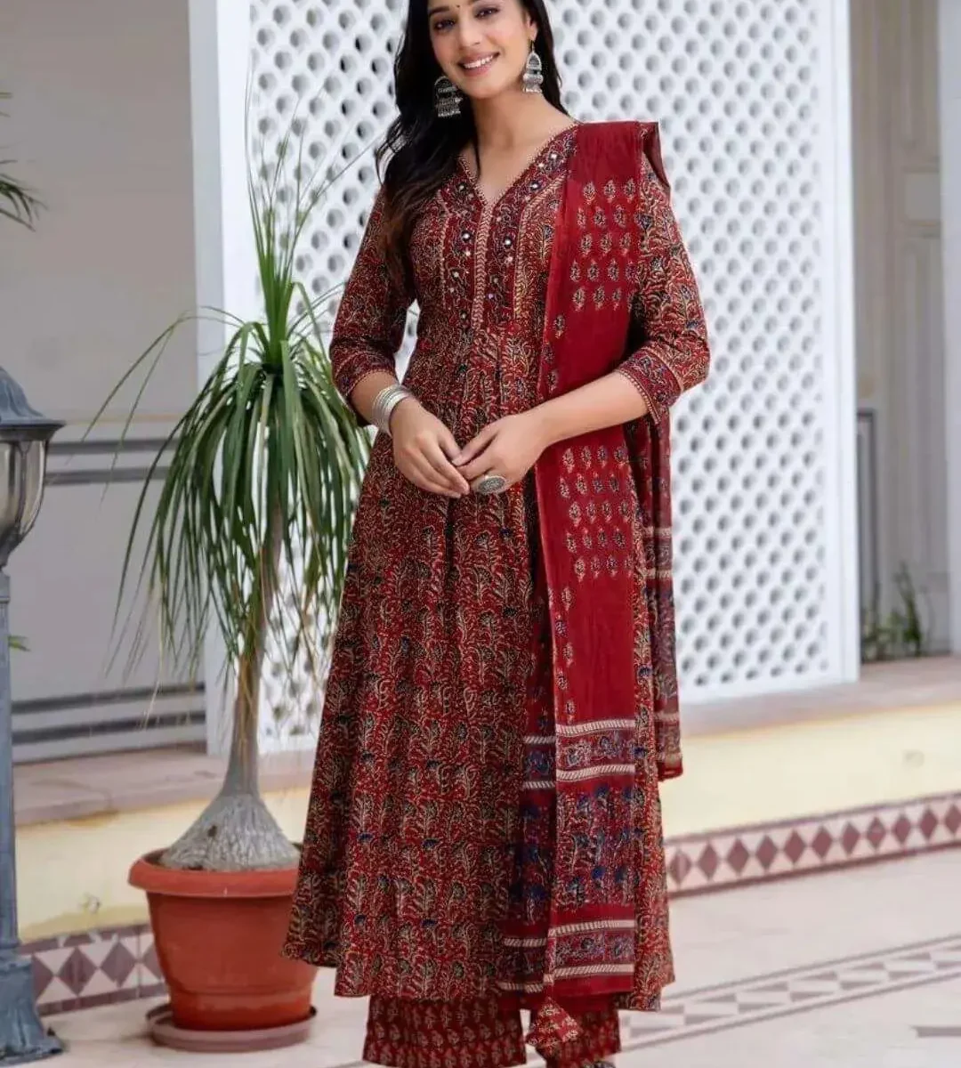 Cotton Printed Kurti Pant Dupatta Set