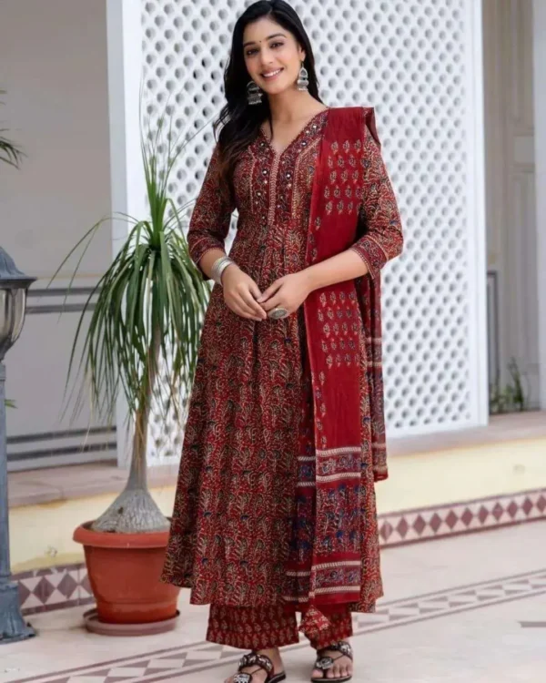 Cotton Printed Kurti Pant Dupatta Set
