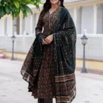 Floral Print Black Cotton Salwar Suit Set
