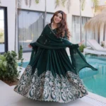Flared Green Party Wear Suit Set