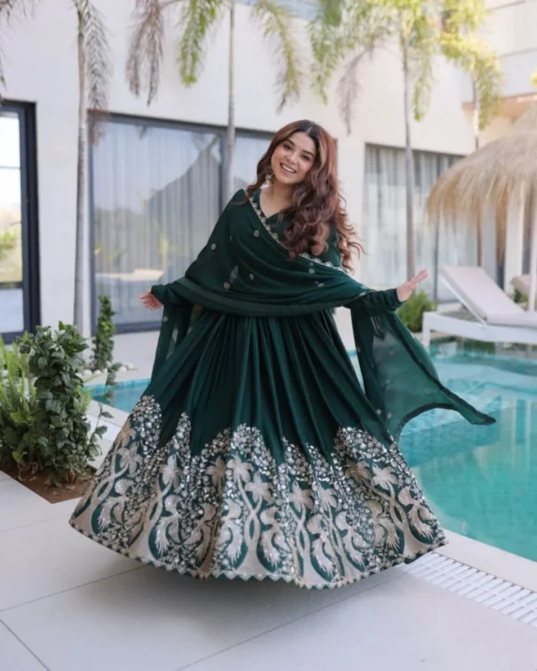 Flared Green Party Wear Suit Set