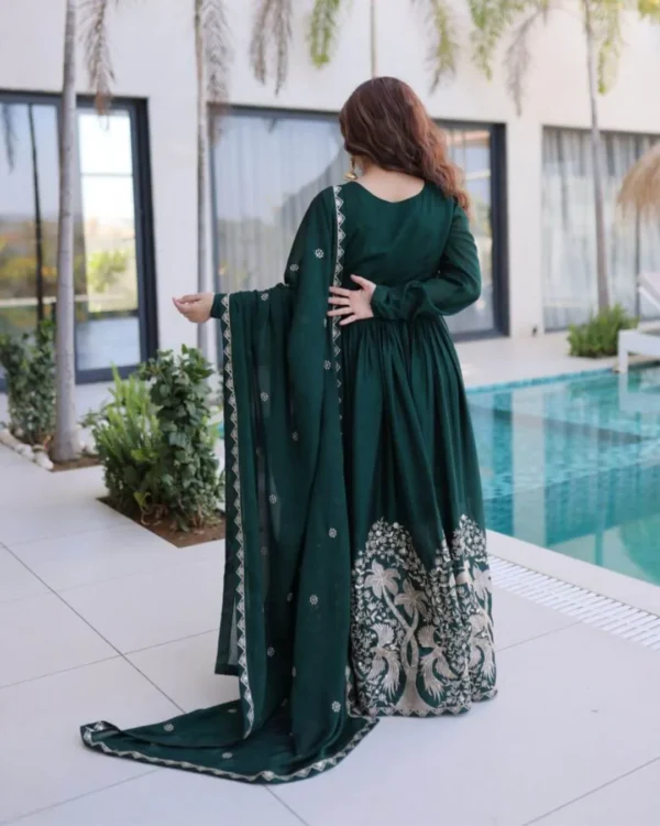 Flared Green Party Wear Suit Set