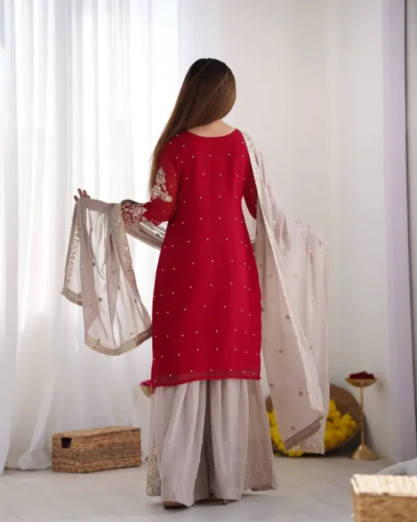 Party Wear Anarkali Kurti Palazzo Set Back Side