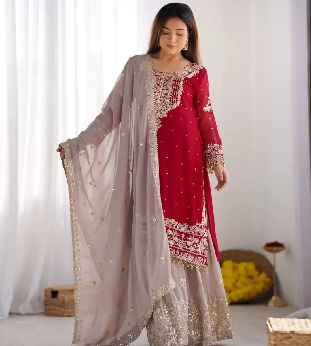 Party Wear Anarkali Kurti Palazzo Set - Copy