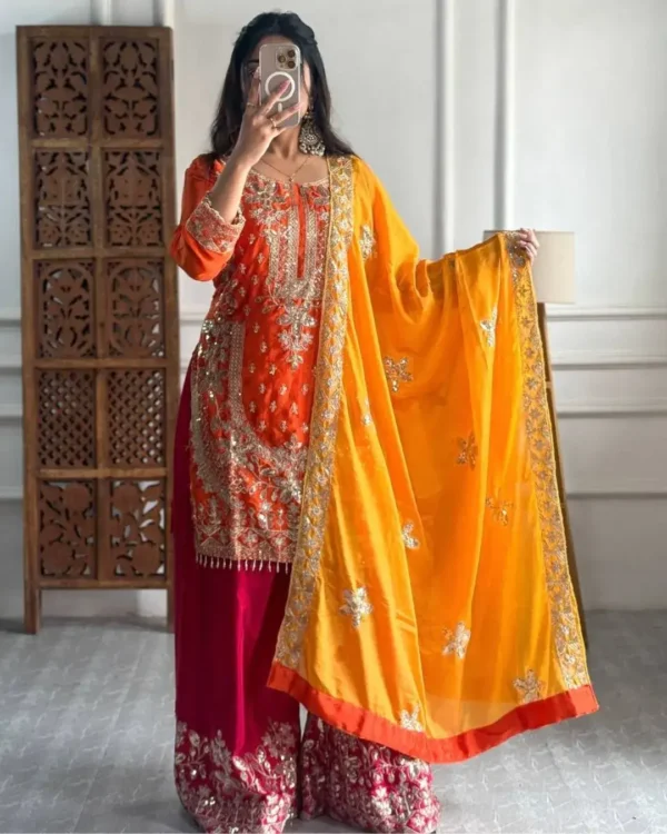 Party Wear Chinon Silk Suit Set