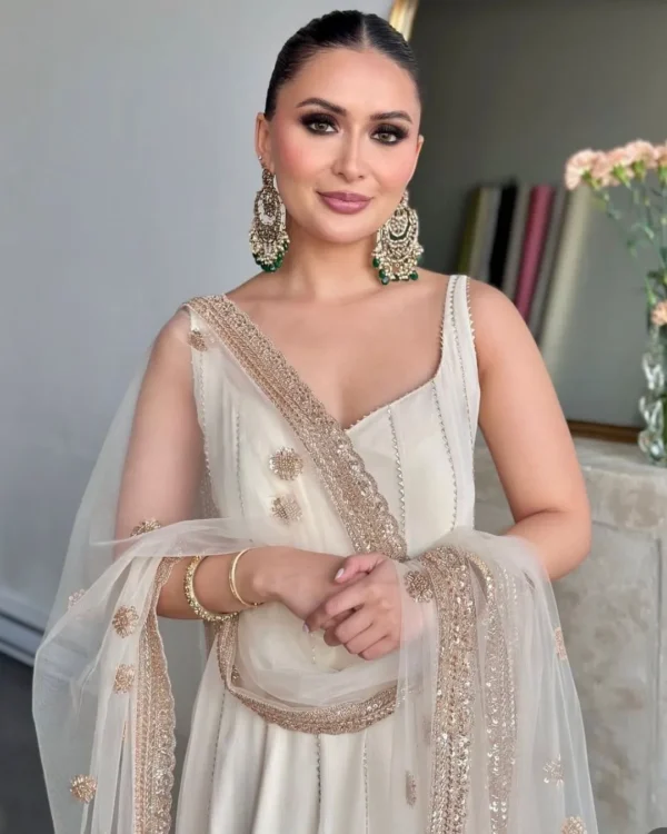 Party Wear Heavy White Anarkali Suit Set