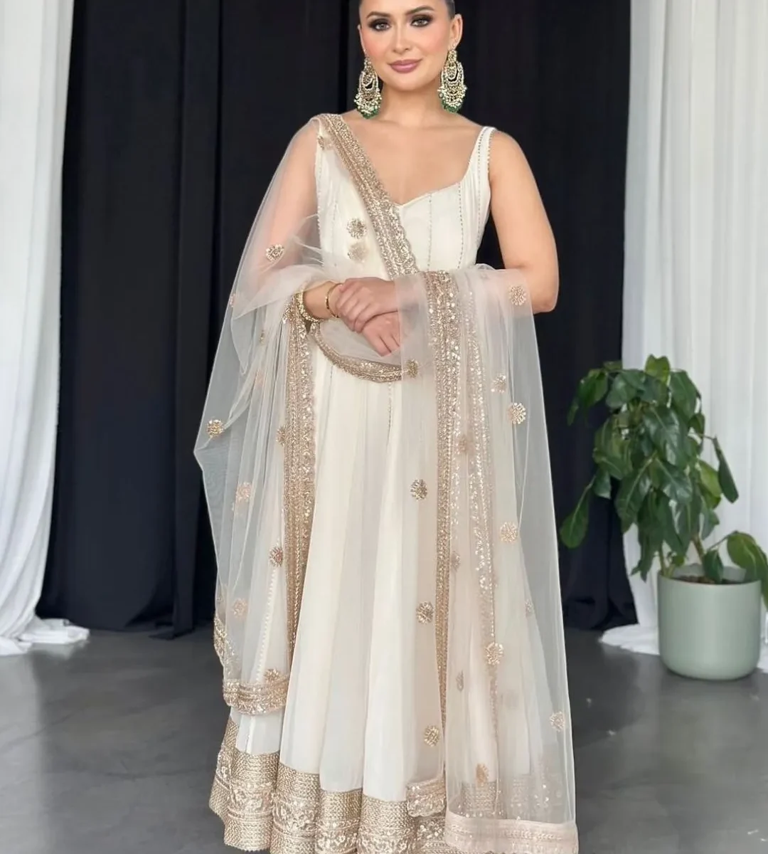 Party Wear Heavy White Anarkali Suit Set