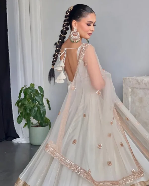 Party Wear Heavy White Anarkali Suit Set