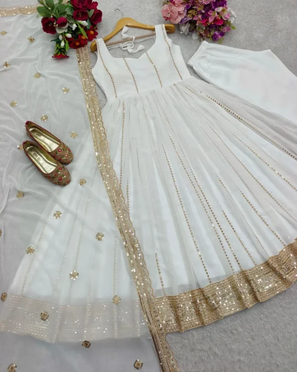 Party Wear Heavy White Anarkali Suit Set