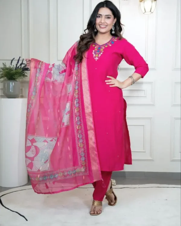 Party Wear Pink Roman Silk Suit Set