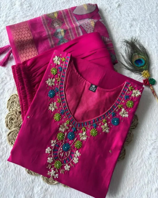 Party Wear Pink Roman Silk Suit Set 2