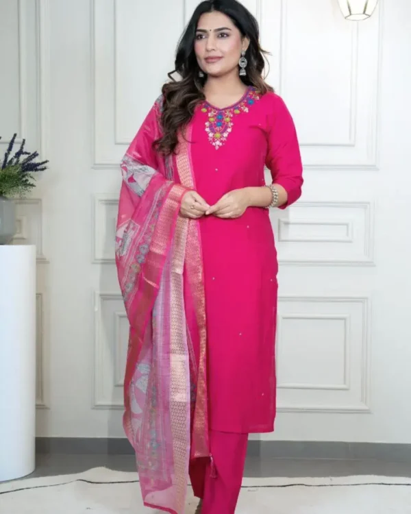 Party Wear Pink Roman Silk Suit Set