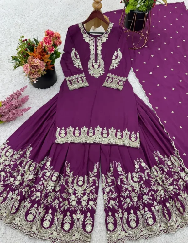 Party Wear Purple Suit With Palazzo Set 1