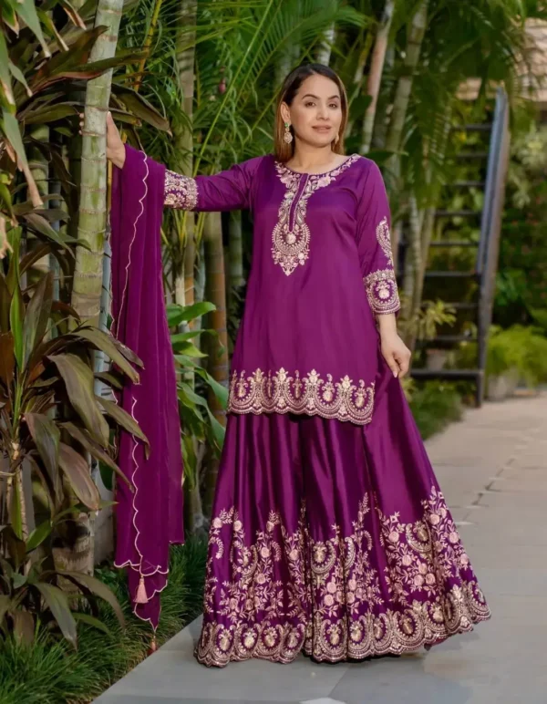 Party Wear Purple Suit With Palazzo Set