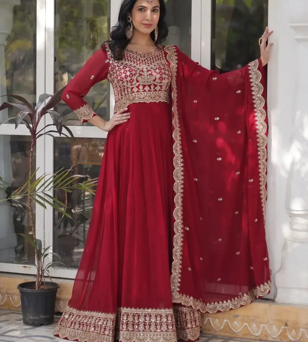 Party Wear Red Suit Set