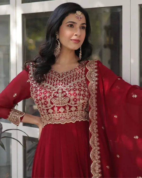 Party Wear Red Suit Set Front Side