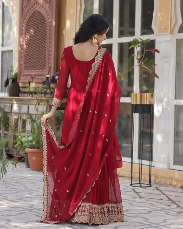 Party Wear Red Suit Set Front Side