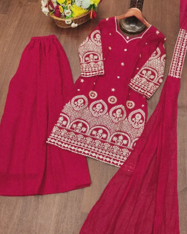 Red Party Wear Kurti With Palazzo Set 1