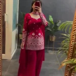 Red Party Wear Kurti With Palazzo Set