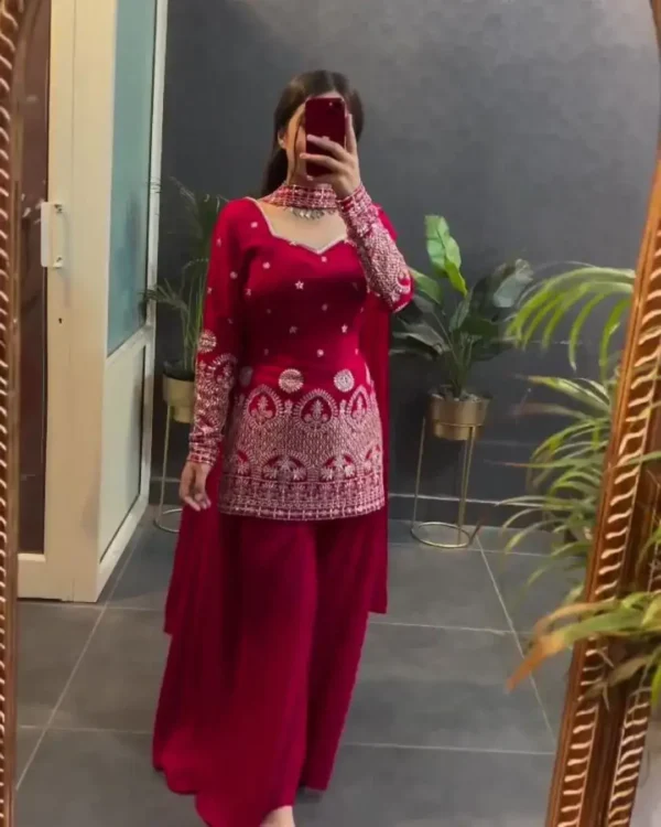 Red Party Wear Kurti With Palazzo Set