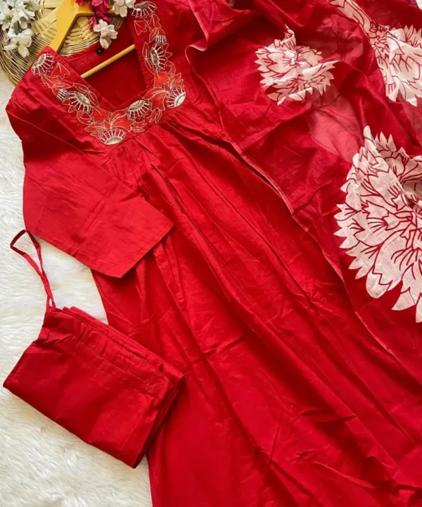 Cotton Orange Kurti Pant Dupatta Set