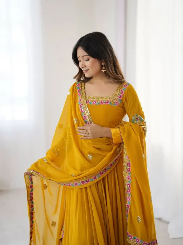 Flared Party Wear Yellow Suit Set
