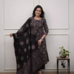 Black Cotton Printed Suit Set