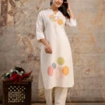 White Color Cotton Printed Kurti Pant Set