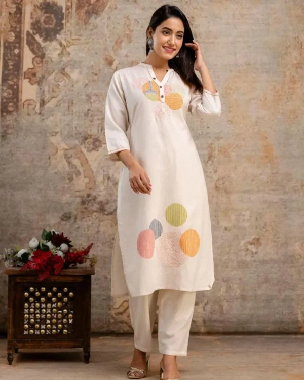 White Color Cotton Printed Kurti Pant Set