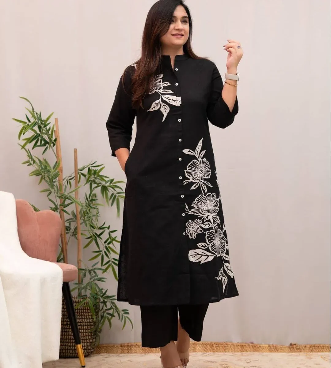 Black Office Wear For Women Kurti Pant Set​