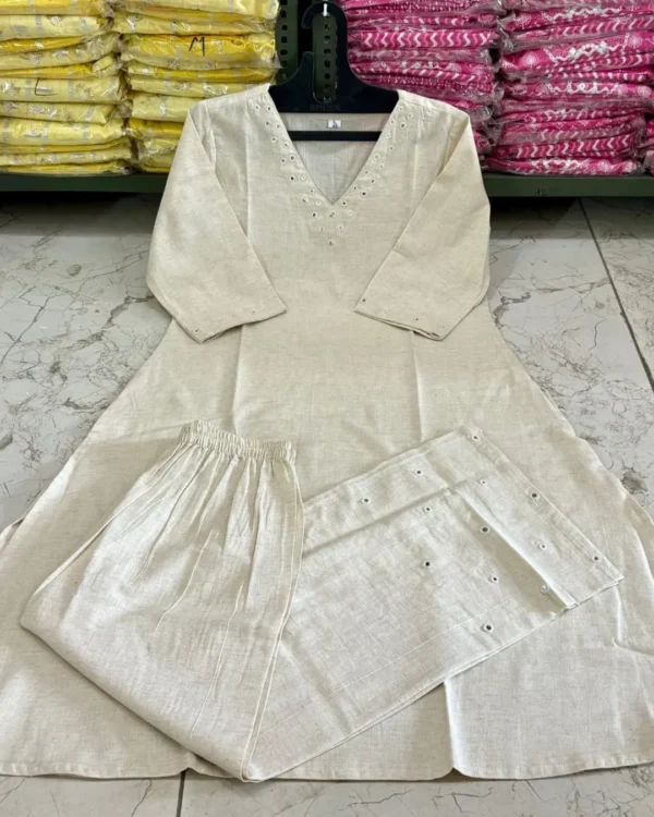 Office Wear White Kurti With Pant Set