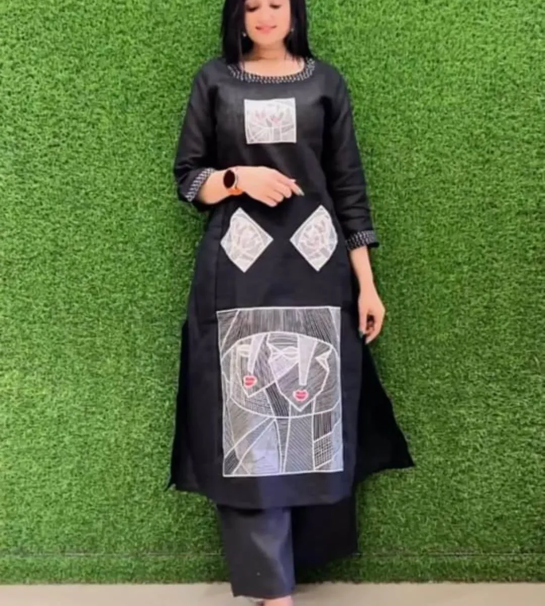 Cotton Flex Black Color Kurti Palazzo Set