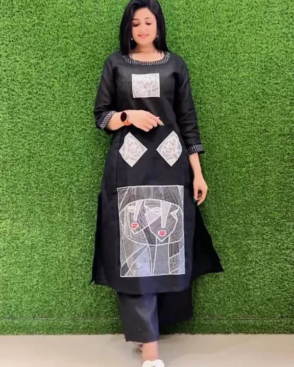 Cotton Flex Black Color Kurti Palazzo Set