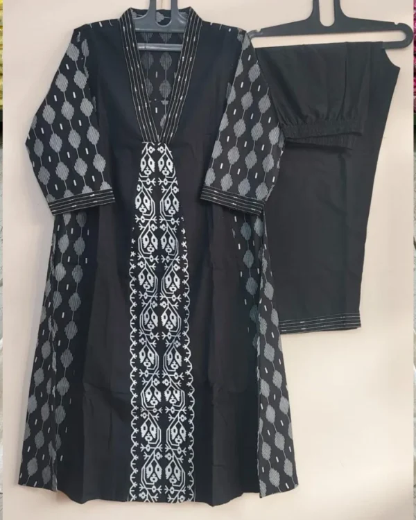 Printed Black And White Cotton Suit Set