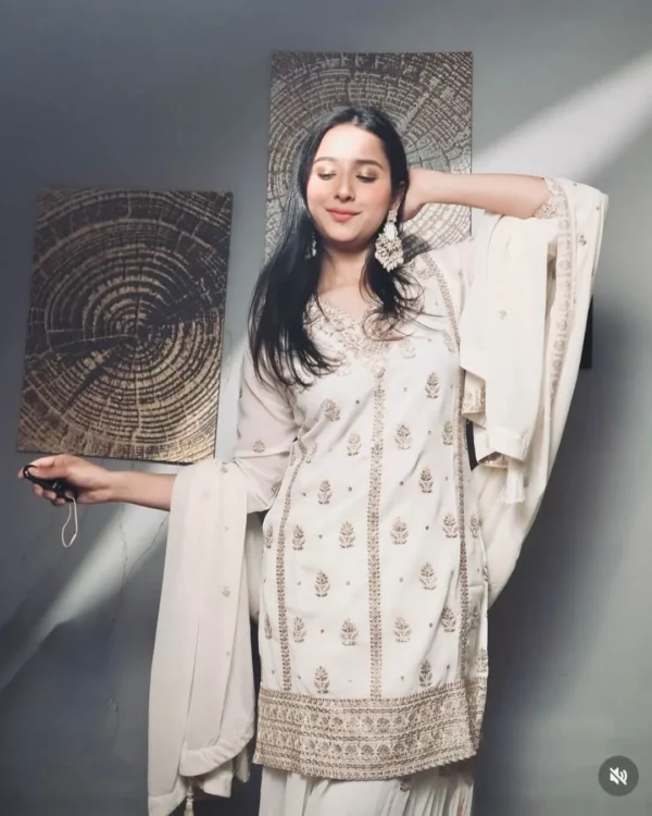 White And Golden Sharara Suit Set