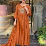 Orange Colour Cotton Kurti​ Pant Dupatta Set