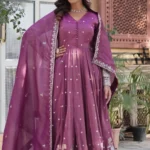 Lavender Party Wear Gown With Dupatta Set