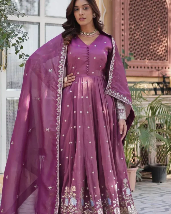 Lavender Party Wear Gown With Dupatta Set
