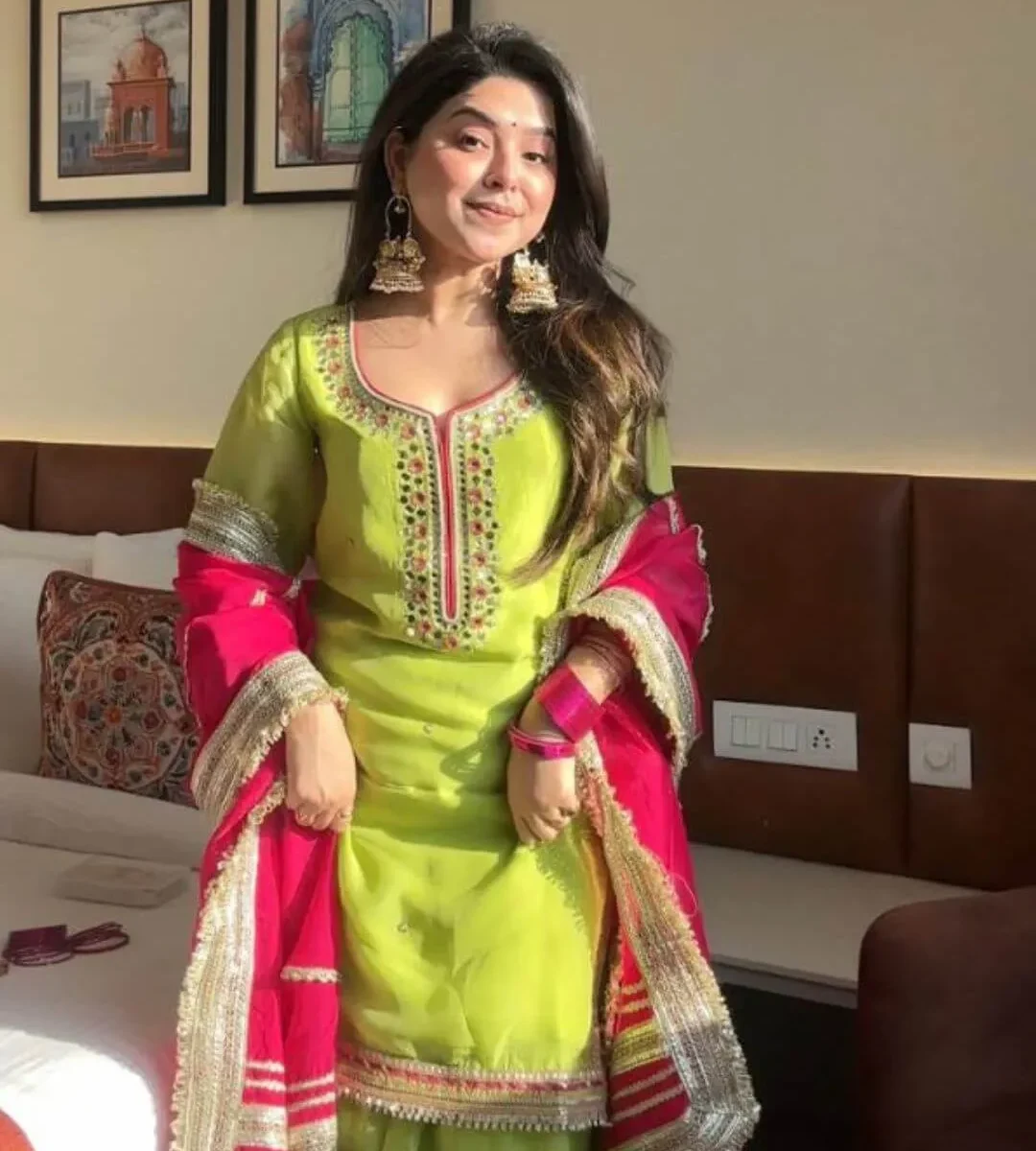 Party Wear Green Sharara Suit Set