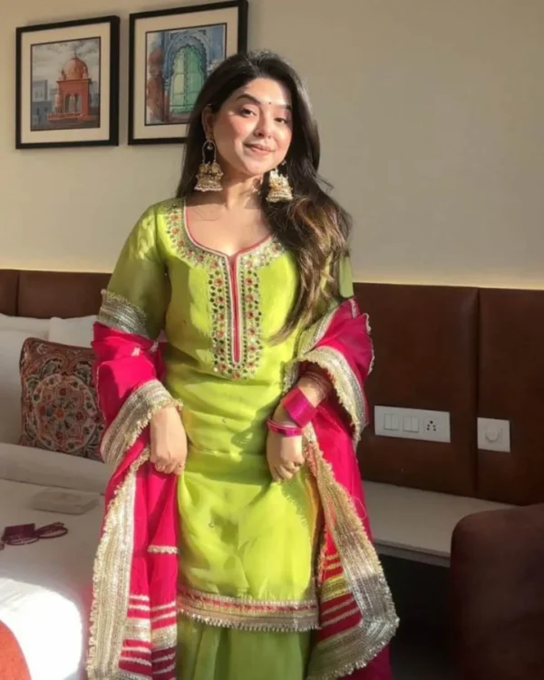 Party Wear Green Sharara Suit Set