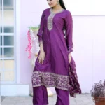 Purple Party wear Chinon Suit Set