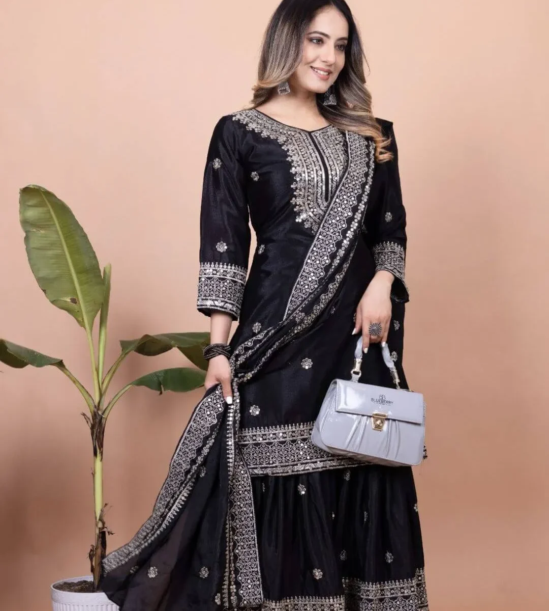 Pakistani Black Colour Sharara Suit Set​